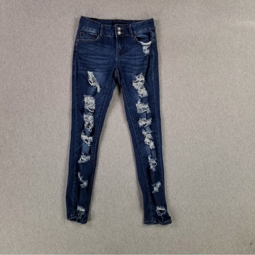 Blue Distressed Skinny Jeans with Dark Wash